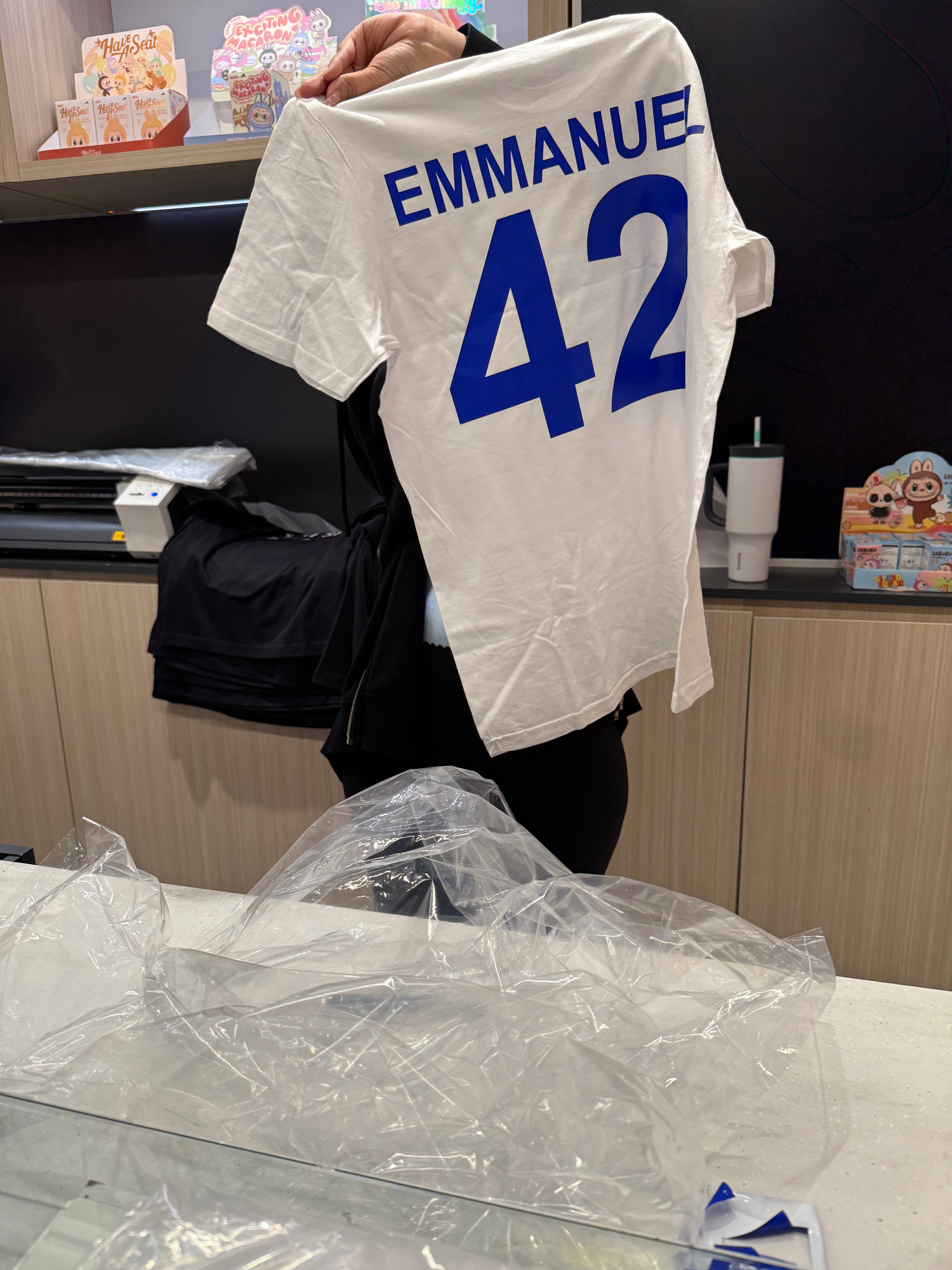 Dr Music 42 Blue Jays Blue T-shirt CUSTOM NAME on back