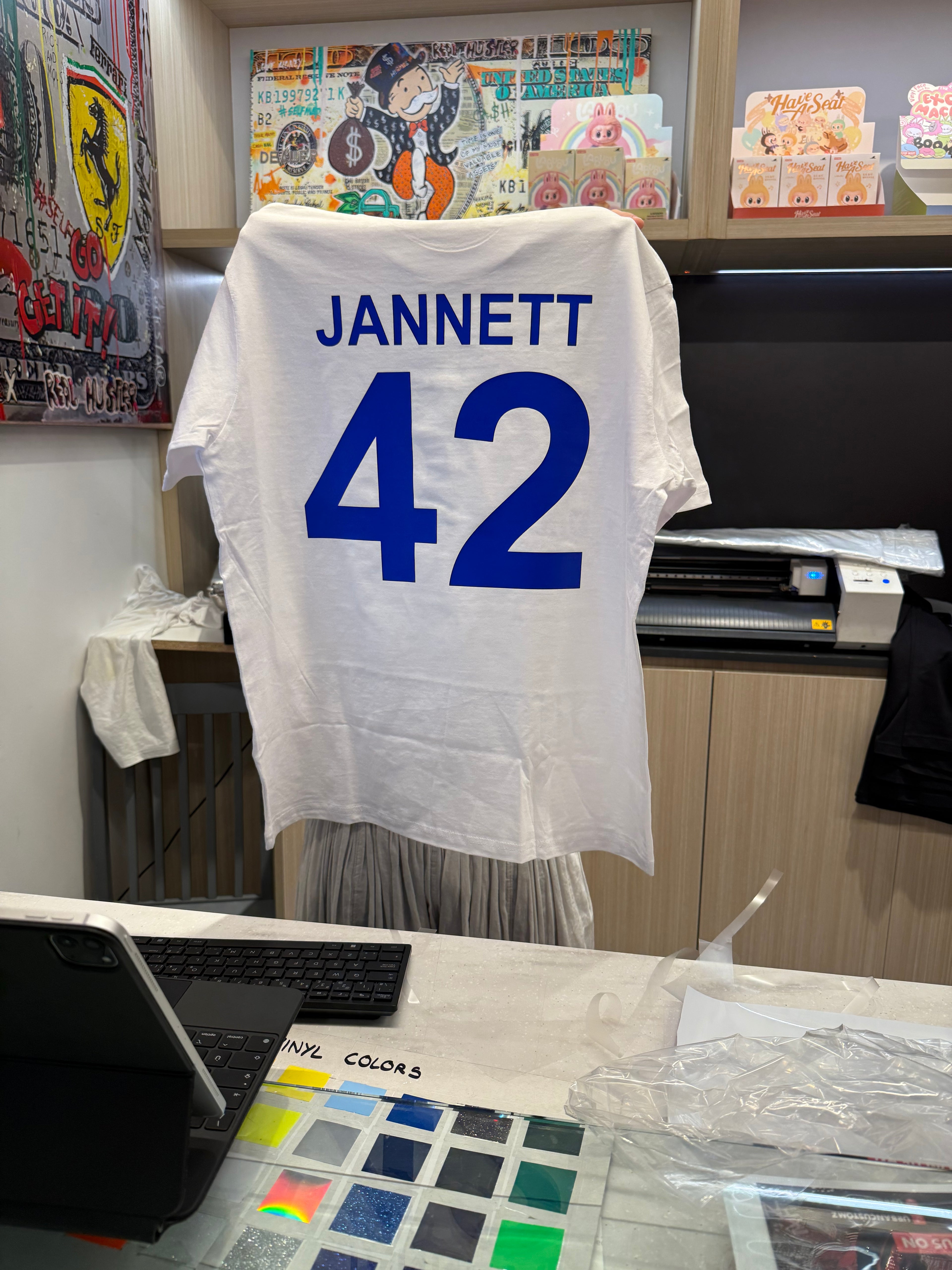 Dr Music 42 Blue Jays Blue T-shirt CUSTOM NAME on back